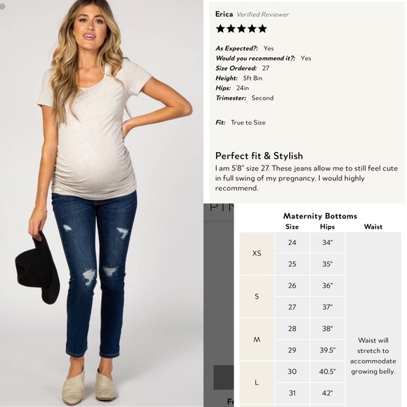 PinkBlush Dark Wash Distressed Maternity Full Panel Skinny Jeans - Picture 4 of 10